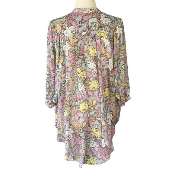 Badgley Mischka Floral Chiffon Sheer Blouse Tunic Top Women’s L/XL - Picture 3 of 16